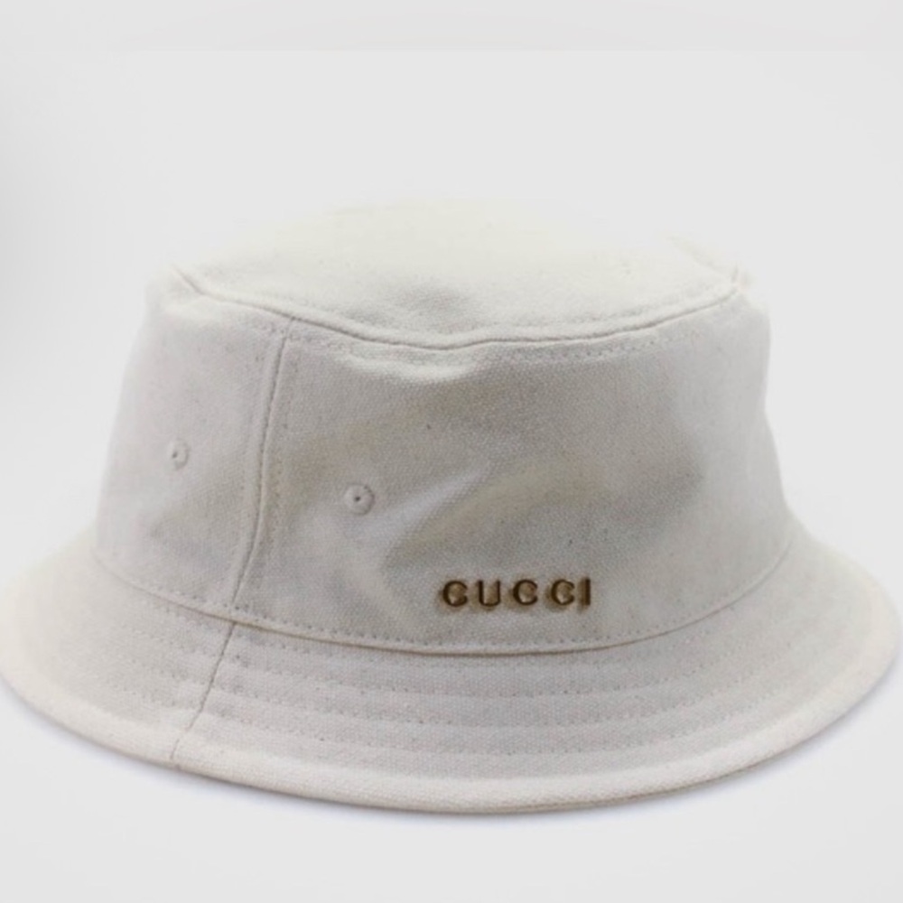 Gucci Canvas Bucket Hat with Gold Logo
